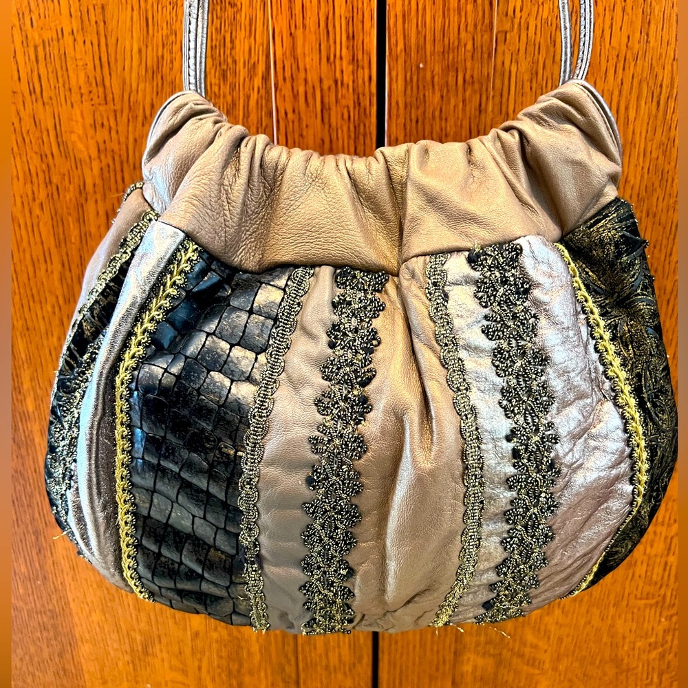 Vintage Rita Diana for Mylinka 🤎 Embellished Bag Bronze Silver Leather Purse 🖤